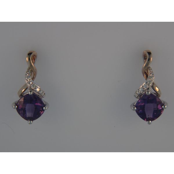 Lady's 14K Two Tone Gold Earrings w/2 Amethysts & 10 Diamonds Orin Jewelers Northville, MI