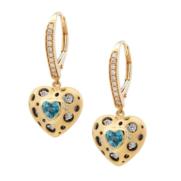 Mirror Heart Blue Topaz & Diamond Dangle Earrings Orin Jewelers Northville, MI