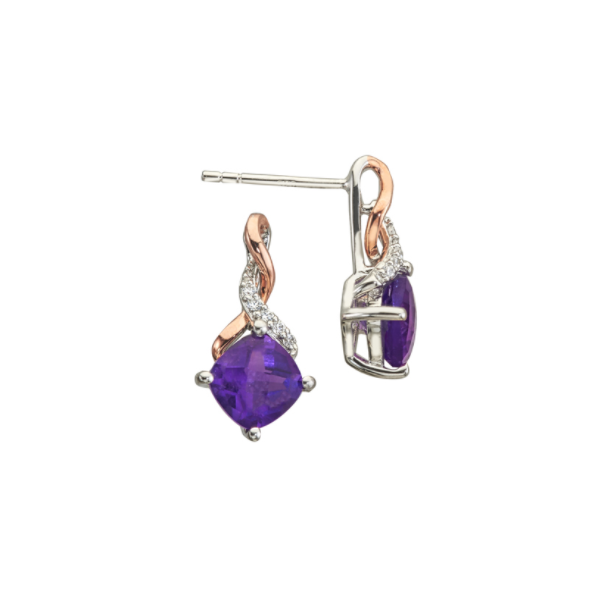 Lady's 14K Two Tone Gold Earrings w/2 Amethysts & 10 Diamonds Orin Jewelers Northville, MI