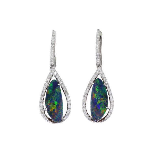 14k White Gold Australian Opal Doublet & Diamond Earrings Orin Jewelers Northville, MI