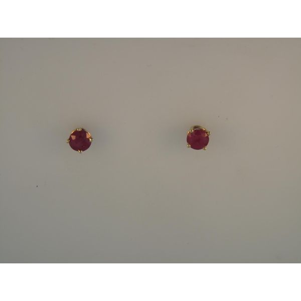 Lady's 14K Yellow Gold Stud Earrings w/2 Rubys Orin Jewelers Northville, MI