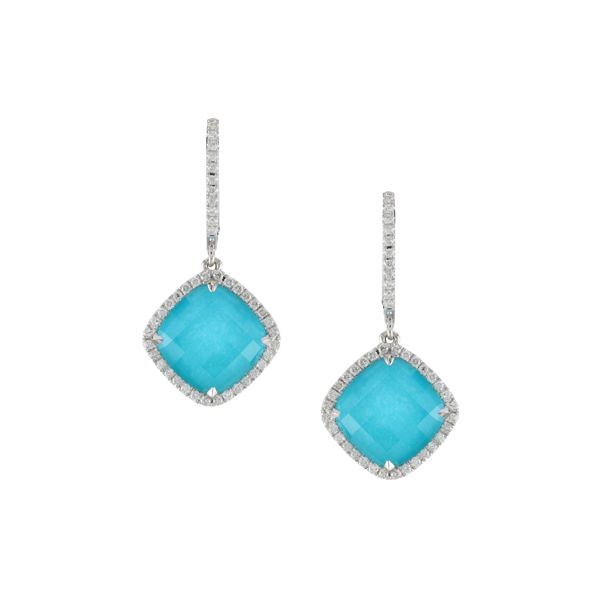 18k White Gold White Topaz over Turquoise Earrings with Diamonds Orin Jewelers Northville, MI