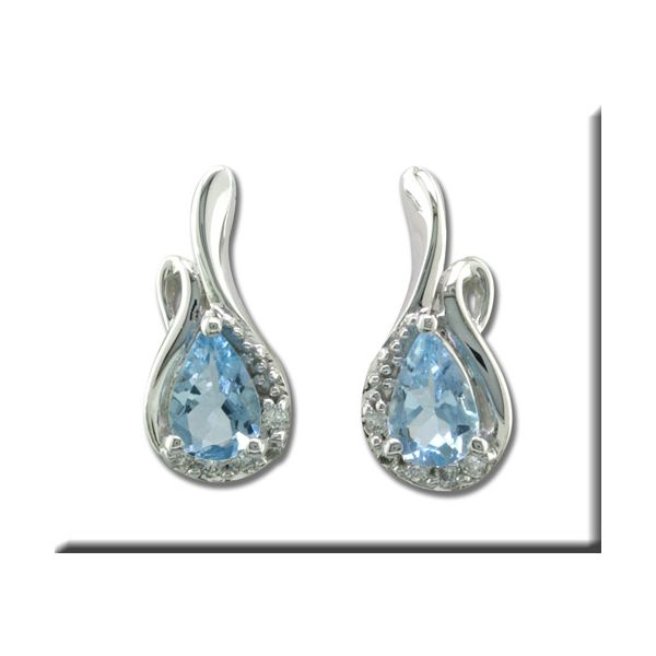 Lady's 14K White Gold Earrings w/2 Aquamarines & 10 Diamonds Orin Jewelers Northville, MI