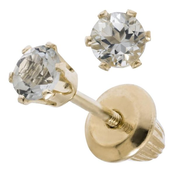 Yellow Gold Safety Earrings With 2= Round Aquamarines Orin Jewelers Northville, MI