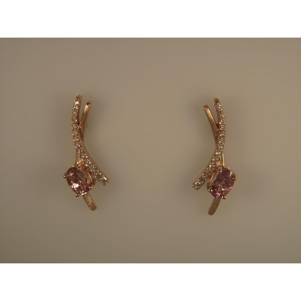 Lady's 14K Rosé Gold Earrings w/2 Lotus Garnets & 28 Diamonds Orin Jewelers Northville, MI