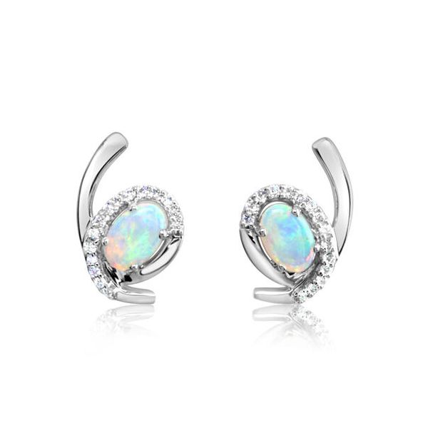 14k White Gold Opal & Diamond Earrings Orin Jewelers Northville, MI