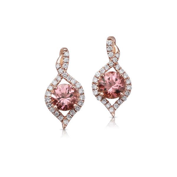 Lady's 14K Rosé Gold Earrings w/2 Lotus Garnets & 50 Diamonds Orin Jewelers Northville, MI