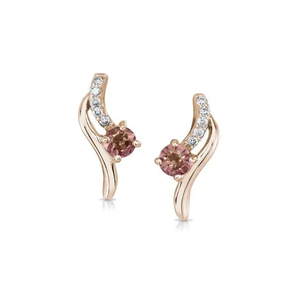 Lady's 14K Rosé Gold Earrings W/2 Lotus Garnets & 10 Diamonds Orin Jewelers Northville, MI