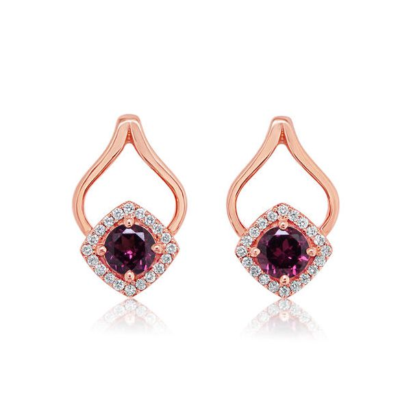 14k Rosé Gold Rhodalite Garnet & Diamond Earrings Orin Jewelers Northville, MI