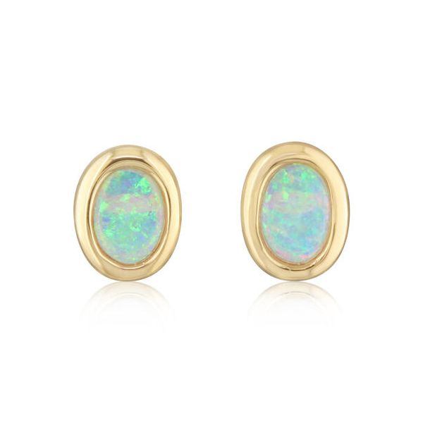14K Yellow Gold 7x5mm Oval Australian Opal Earrings Orin Jewelers Northville, MI