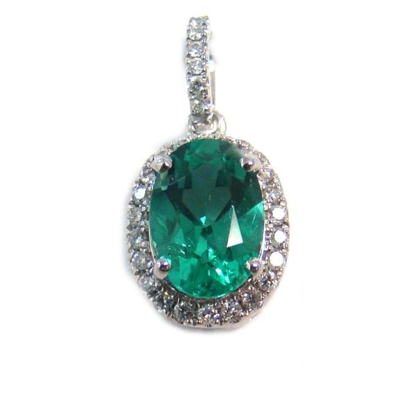 Lady's 18K White Gold Pendant w/1 Emerald & 27 Diamonds Orin Jewelers Northville, MI
