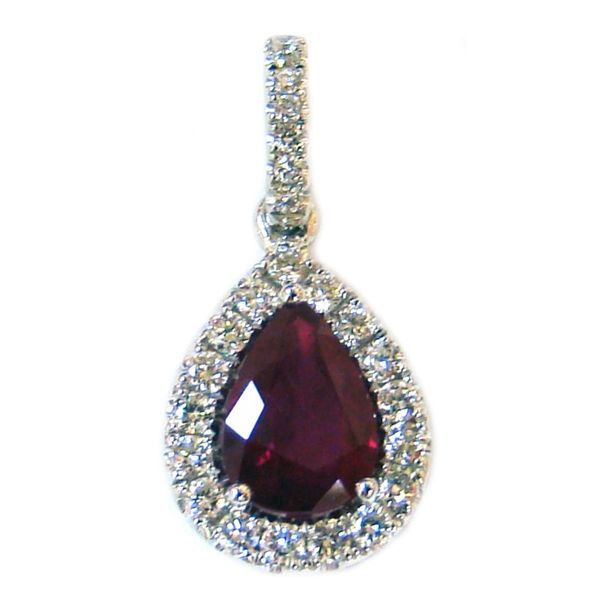Lady's 14K White Gold Pendant w/1 Garnet & 24 Diamonds Orin Jewelers Northville, MI