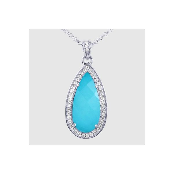 Lady's SS & Rhodium Plated Monaco Turquoise Doublet Gemstone Pendant Orin Jewelers Northville, MI