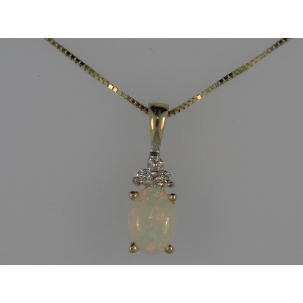 Lady's 14K Yellow Gold Pendant W/1 Opal & 3 Diamonds Orin Jewelers Northville, MI