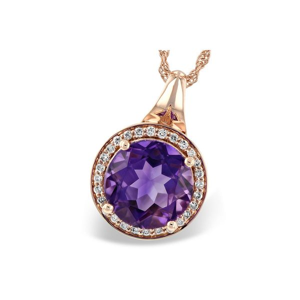 Lady's 14K Rosé Gold Pendant w/1 Amethyst & 28 Diamonds Orin Jewelers Northville, MI