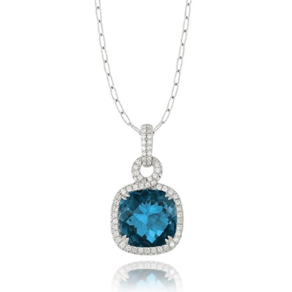 Lady's 18K White Gold Pendant W/104 Diamonds & 1 London Blue Topaz Orin Jewelers Northville, MI