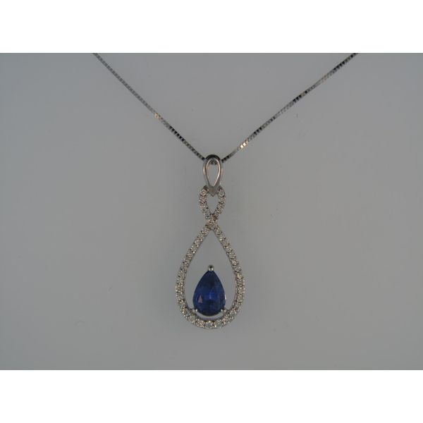 Lady's 14K White Gold Teardrop Pendant W/1 Sapphire & 41 Diamonds Orin Jewelers Northville, MI