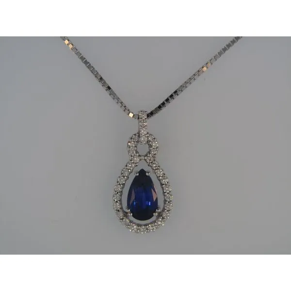 Lady's 18K White Gold Teardrop Pendant W/1 Ceylon Blue Sapphire & 32 Diamonds Orin Jewelers Northville, MI