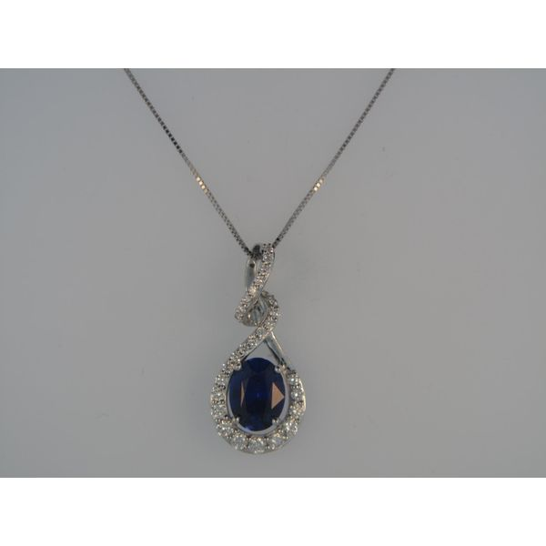 Lady's 18K White Gold Pendant W/1 Ceylon Blue Sapphire & 28 Diamonds Orin Jewelers Northville, MI