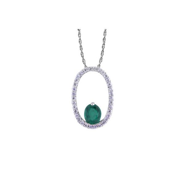 Lady's 14K White Gold Oval Pendant W/1 Emerald & 34 Diamonds Orin Jewelers Northville, MI