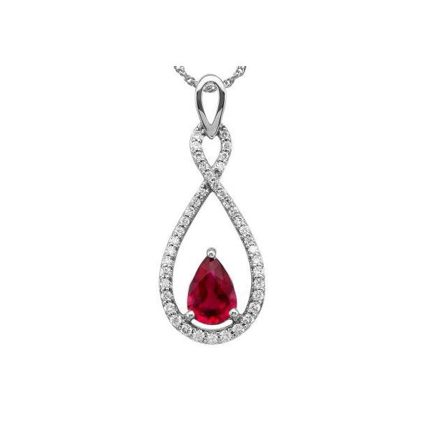 Lady's 14K White Gold Drop Pendant W/1 Ruby & 41 Diamonds Orin Jewelers Northville, MI