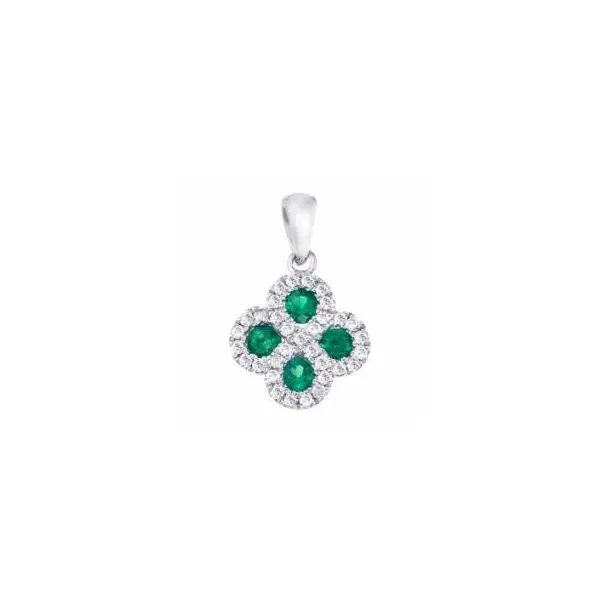 Lady's 14K White Gold Clover Pendant w/4 Emeralds & 33 Diamonds Orin Jewelers Northville, MI