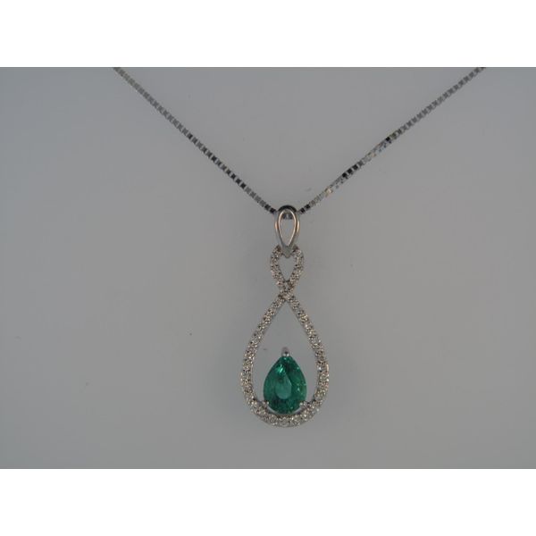 Lady's 14K White Gold Pendant W/1 Emerald & 41 Diamonds Orin Jewelers Northville, MI