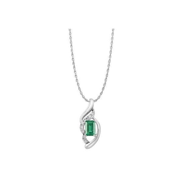 Lady's 14K White Gold Pendant W/1 Emerald & 9 Diamonds Orin Jewelers Northville, MI