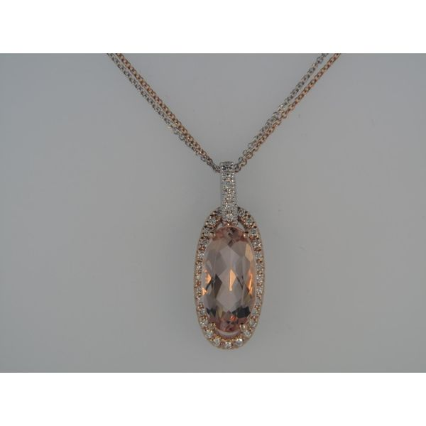 Lady's 14K Rosé Gold Pendant W/1 Morganite & 35 Diamonds Orin Jewelers Northville, MI