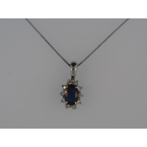 Lady's 14K White Gold Pendant w/1 Sapphire & 10 Diamonds Orin Jewelers Northville, MI