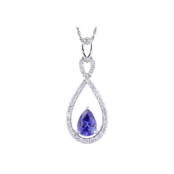 Lady's 14K White Gold Teardrop Pendant w/1 Blue Sapphire & 41 Diamonds Orin Jewelers Northville, MI