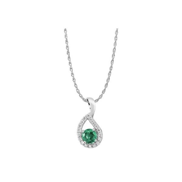 Lady's 14K White Gold Teardrop Pendant w/1 Emerald & 18 Diamonds Orin Jewelers Northville, MI