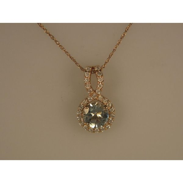 Lady's 14K Rosé Gold Pendant w/1 Aqua & 28 Diamonds Orin Jewelers Northville, MI