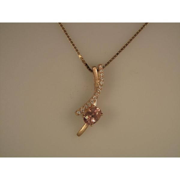 Lady's 14K Rosé Gold Pendant w/1 Lotus Garnet & 14 Diamonds Orin Jewelers Northville, MI