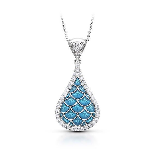 Lady's Sterling Silver Marina Pendant w/Sea Blue Enamel & CZs Orin Jewelers Northville, MI