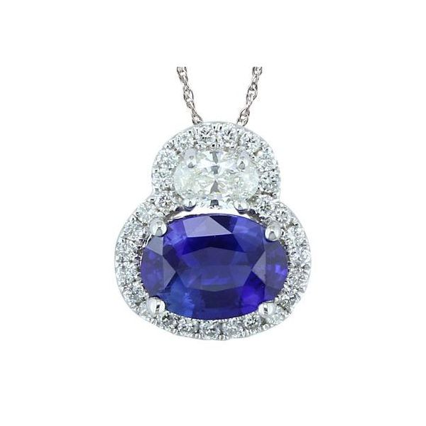 Lady's 14K White Gold Pendant w/1 Sapphire & 28 Diamonds Orin Jewelers Northville, MI