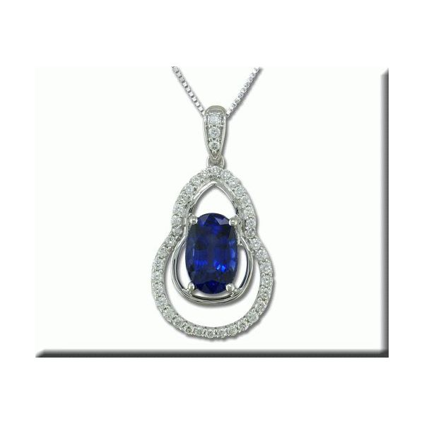 Lady's 18K White Gold Pendant W/1 Ceylon Blue Sapphire & 39 Diamonds Orin Jewelers Northville, MI
