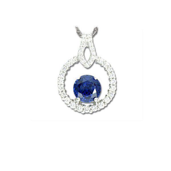 18k White Gold Pendant with Round Sapphire & 36 Diamonds Orin Jewelers Northville, MI