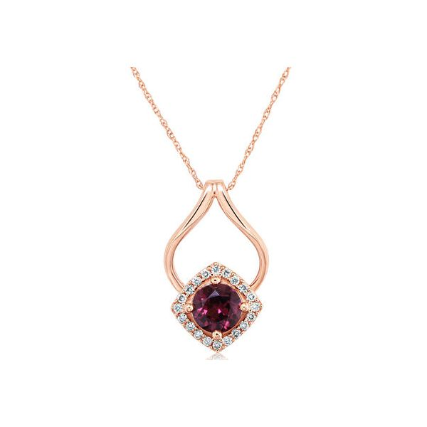 14k Rosé Gold Rhodalite Garnet & Diamond Pendant Orin Jewelers Northville, MI