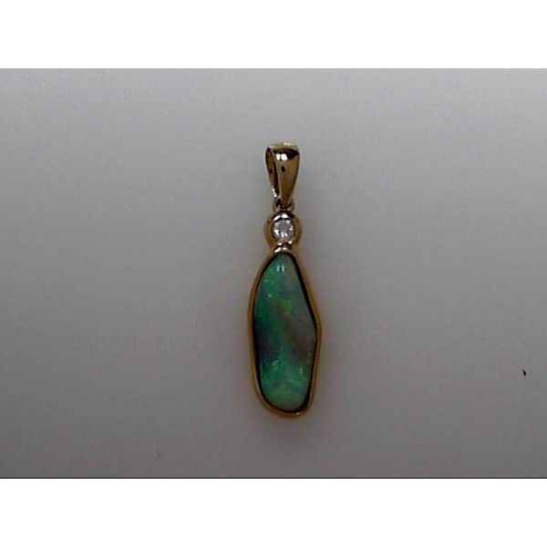 14k Yellow Gold Freeform Australian Opal & Diamond Pendant Orin Jewelers Northville, MI