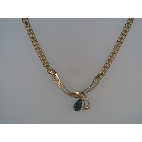 ESTATE - Lady's 14K Yellow Gold Necklace W/9 Diamonds & 1 Emerald Orin Jewelers Northville, MI