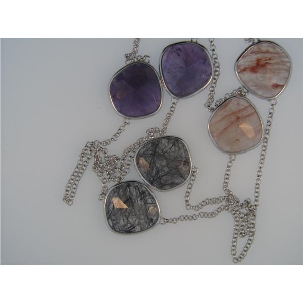 Lady's SS & Rose Gold Overlay Necklace w/2 Amethysts, 2 Rose Quartzs & 2 Smokey Quartzs Orin Jewelers Northville, MI