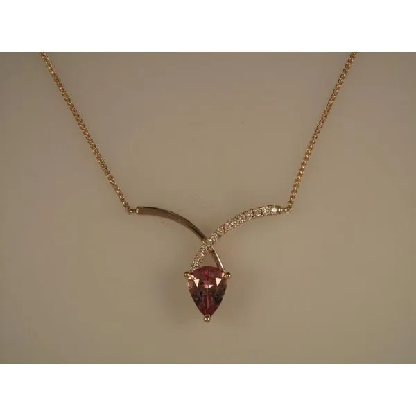 Lady's 14K Rosé Gold Necklace w/1 Lotus Garnet & 14 Diamonds Orin Jewelers Northville, MI