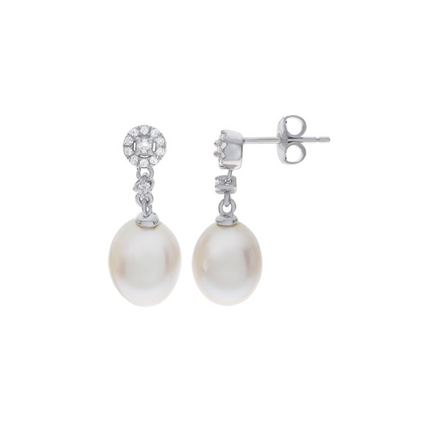Lady's Sterling Silver Earrings w/2 Fresh Water Pearls & 24 White Topazs Orin Jewelers Northville, MI