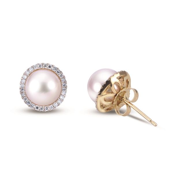 Lady's 14K Yellow Gold Halo Earrings w/2 Akoya Pearls & 54 Diamonds Orin Jewelers Northville, MI