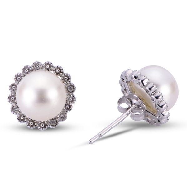 Lady's Sterling Silver Earrings w/2 Fresh Water Pearls & 8 Diamonds Orin Jewelers Northville, MI