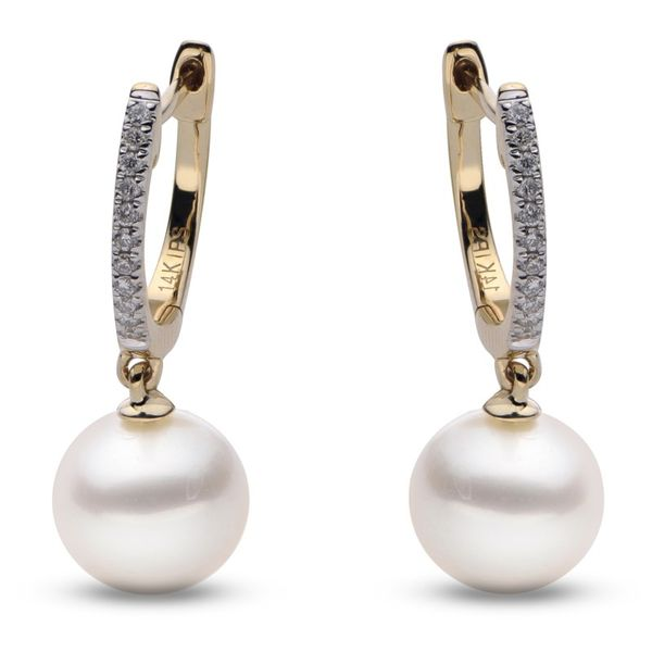 14k Yellow Gold Diamond Hoop Earrings With Fresh Water Pearls Orin Jewelers Northville, MI