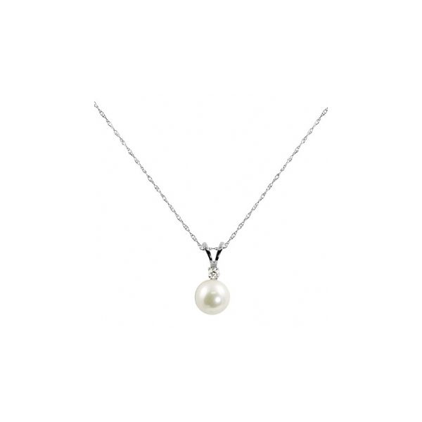 Lady's 14K White Gold Pendant w/1 7mm Akoya Pearl & 1 Diamond Orin Jewelers Northville, MI