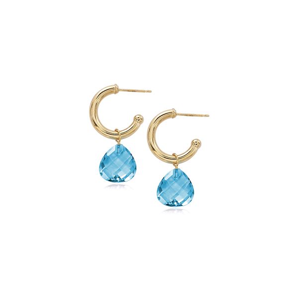 Lady's 14K Yellow Gold Hoop Earrings W/Blue Topaz Orin Jewelers Northville, MI