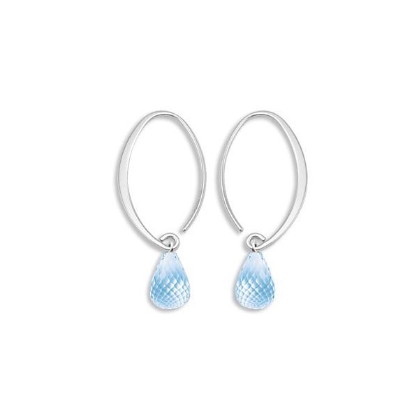 Lady's Sterling Silver Small Simple Sweep Hoop W/Blue Topaz Earrings Orin Jewelers Northville, MI